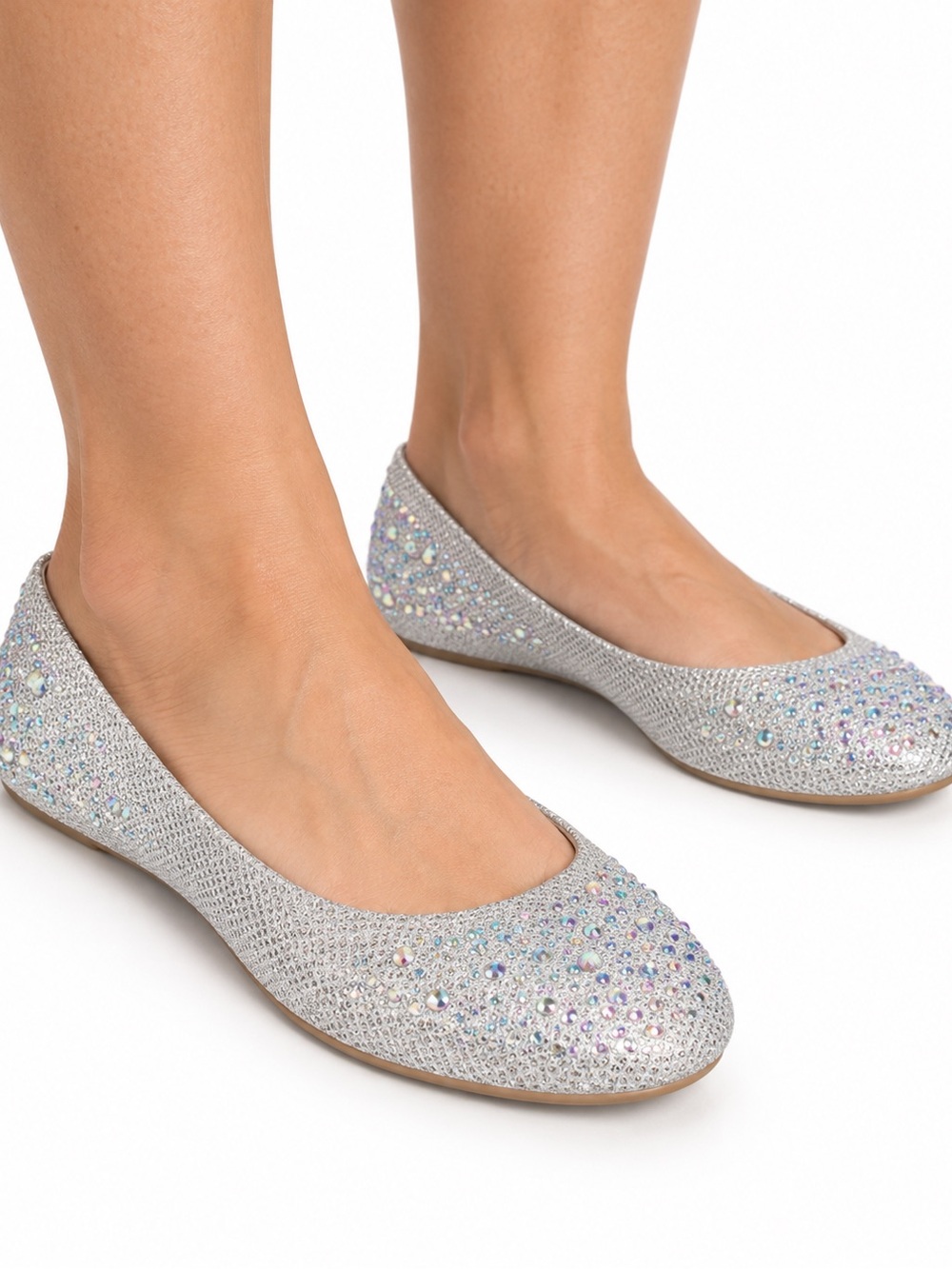 Pierre Dumas Women’s Silver Rhinestone Flats | Size 6M